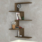 Étagère murale design bois foncé moderne avec 5 étagères de rangement.